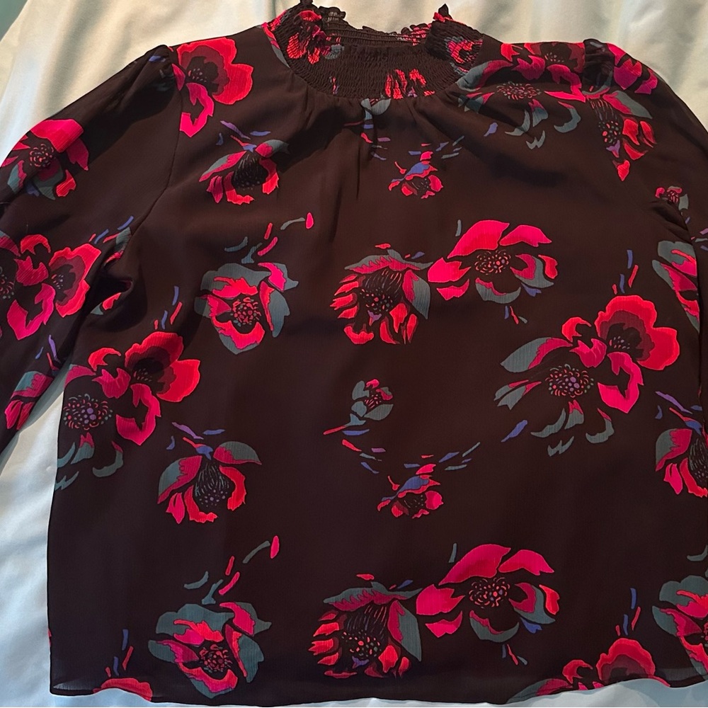 J. Crew Factory Black and Pink Floral Blouse